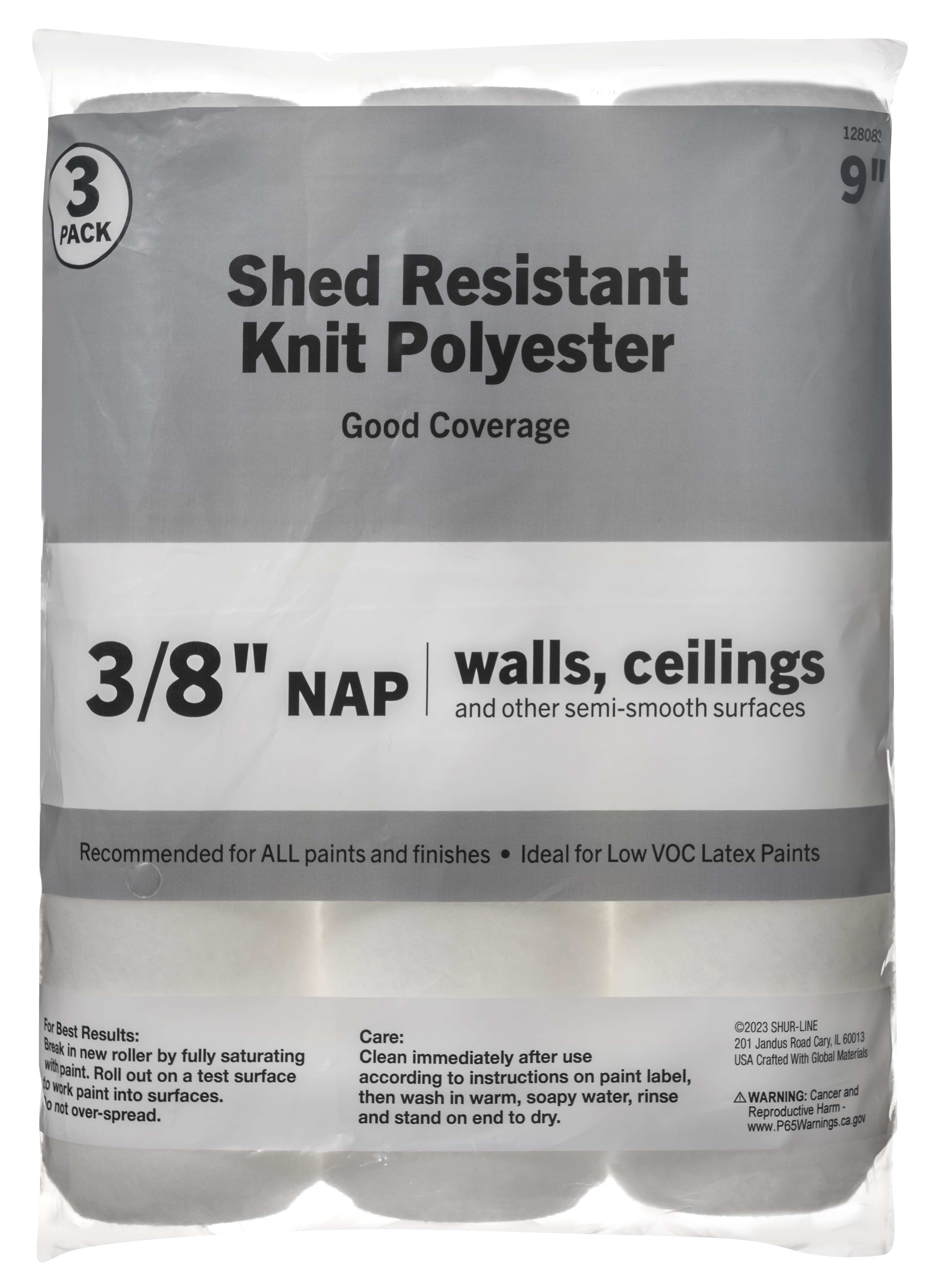 Good 3PK, 9” Woven Polyester Roller Cover 3/8