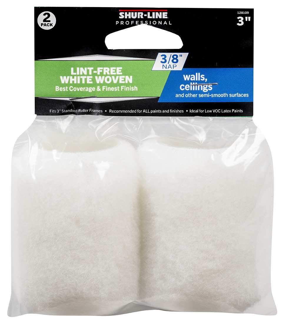 Professional 2PK Refill, 3” White Woven Small Roller Cover3/8