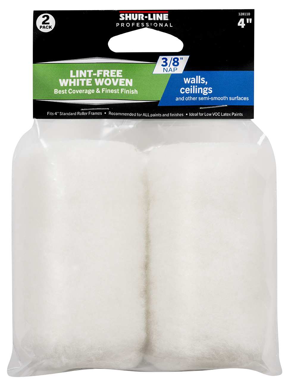 Professional 2PK Refill, 4” White Woven Small Roller Cover 3/8