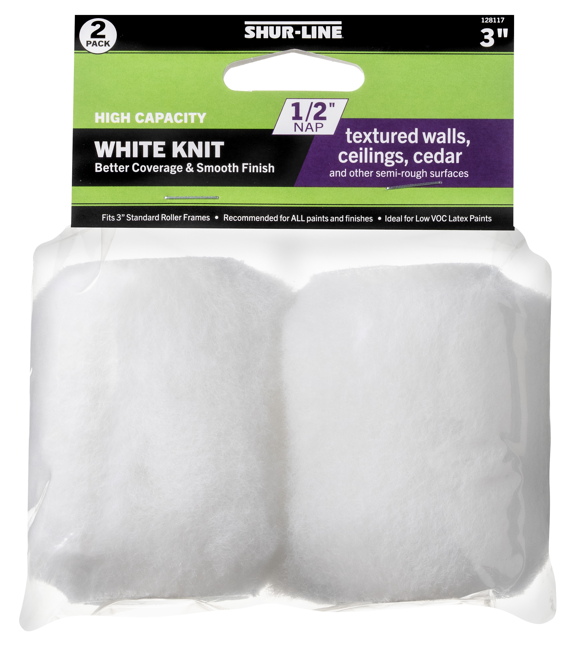 Better 2PK, 3” White Knit Trim Roller Cover 1/2