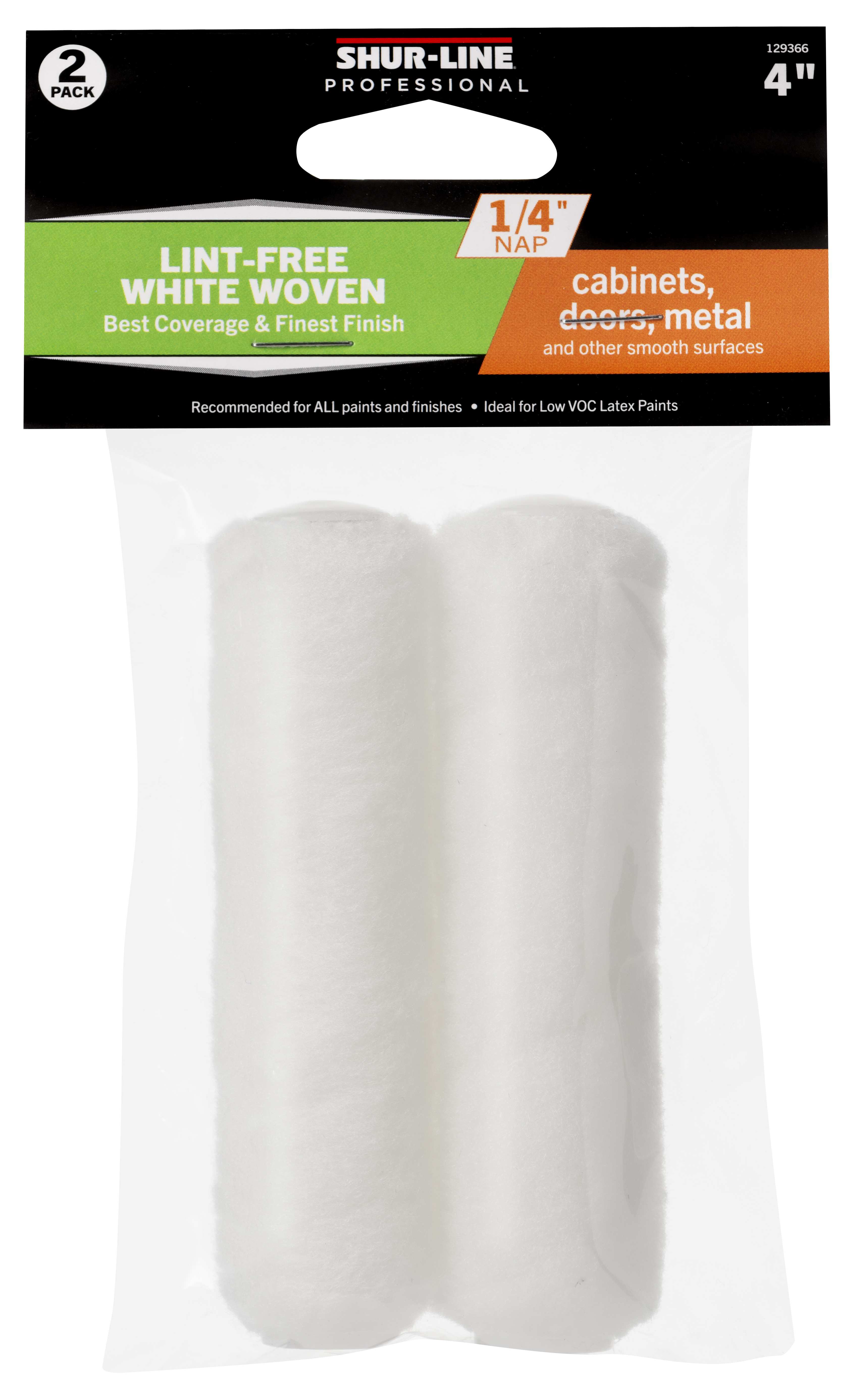 Professional 2PK Refill, 4” White Woven Mini Roller Cover 1/4