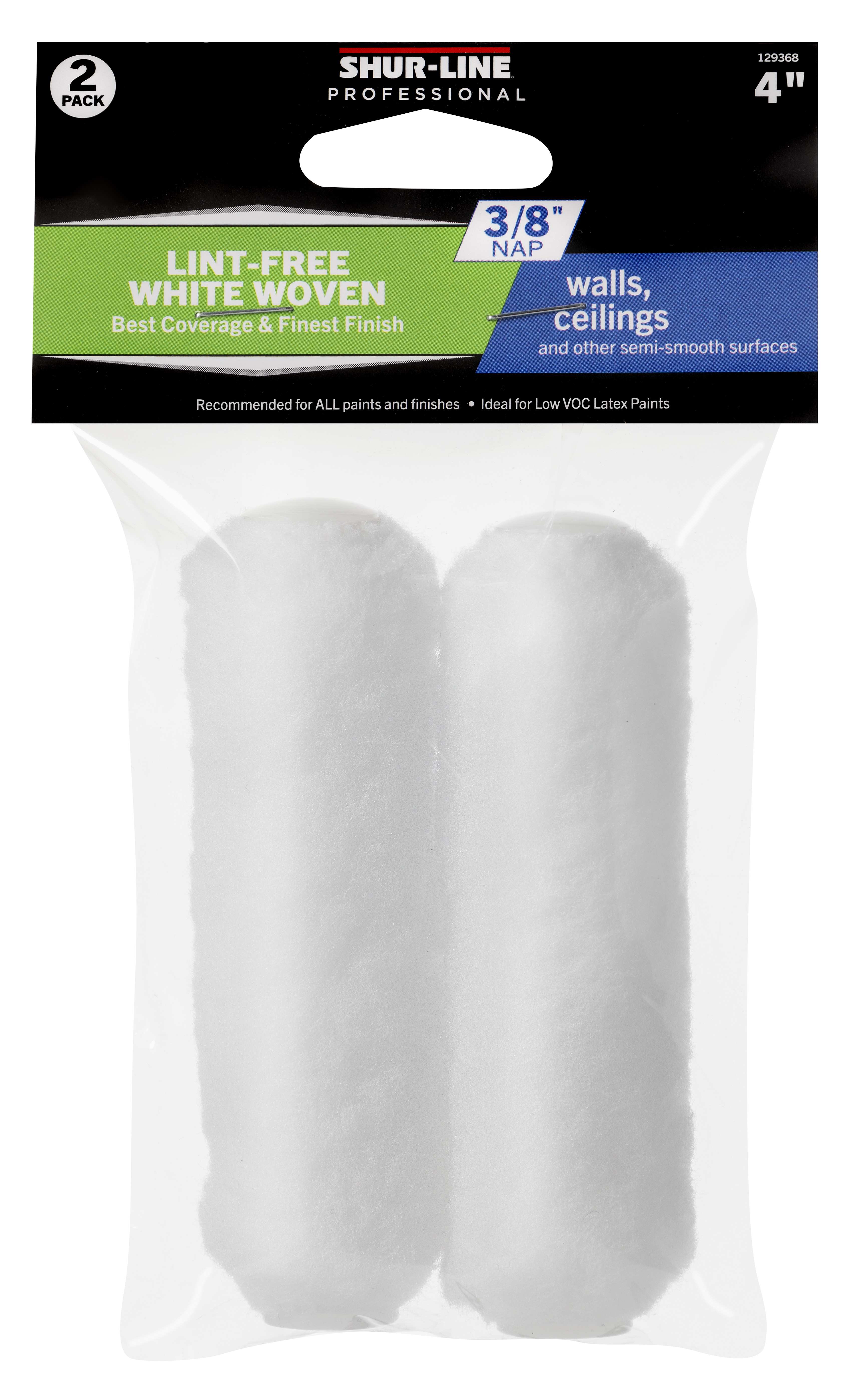 Professional 2PK Refill, 4” White Woven Mini Roller Cover 3/8