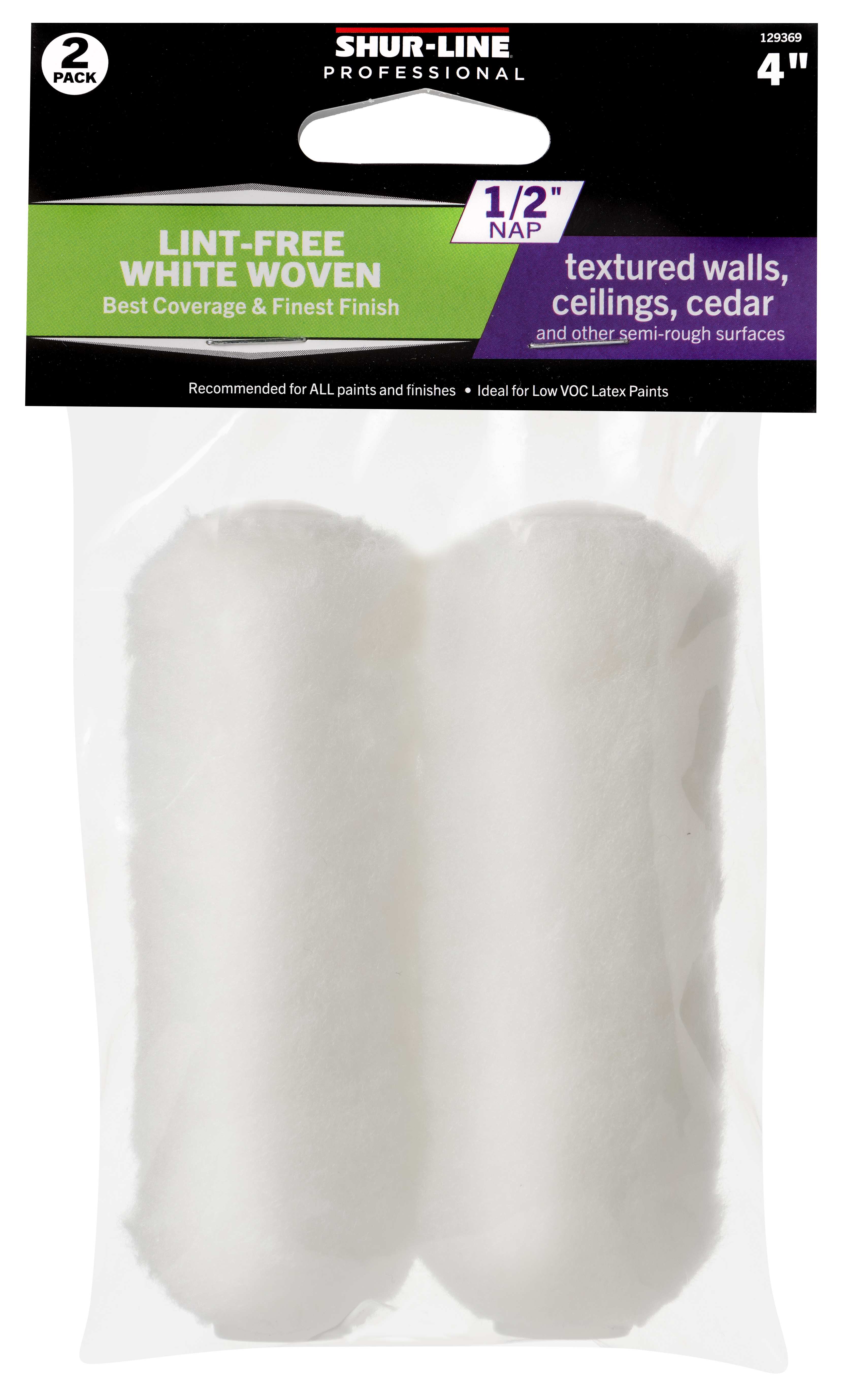 Professional 2PK Refill, 4” White Woven Mini Roller Cover 1/2