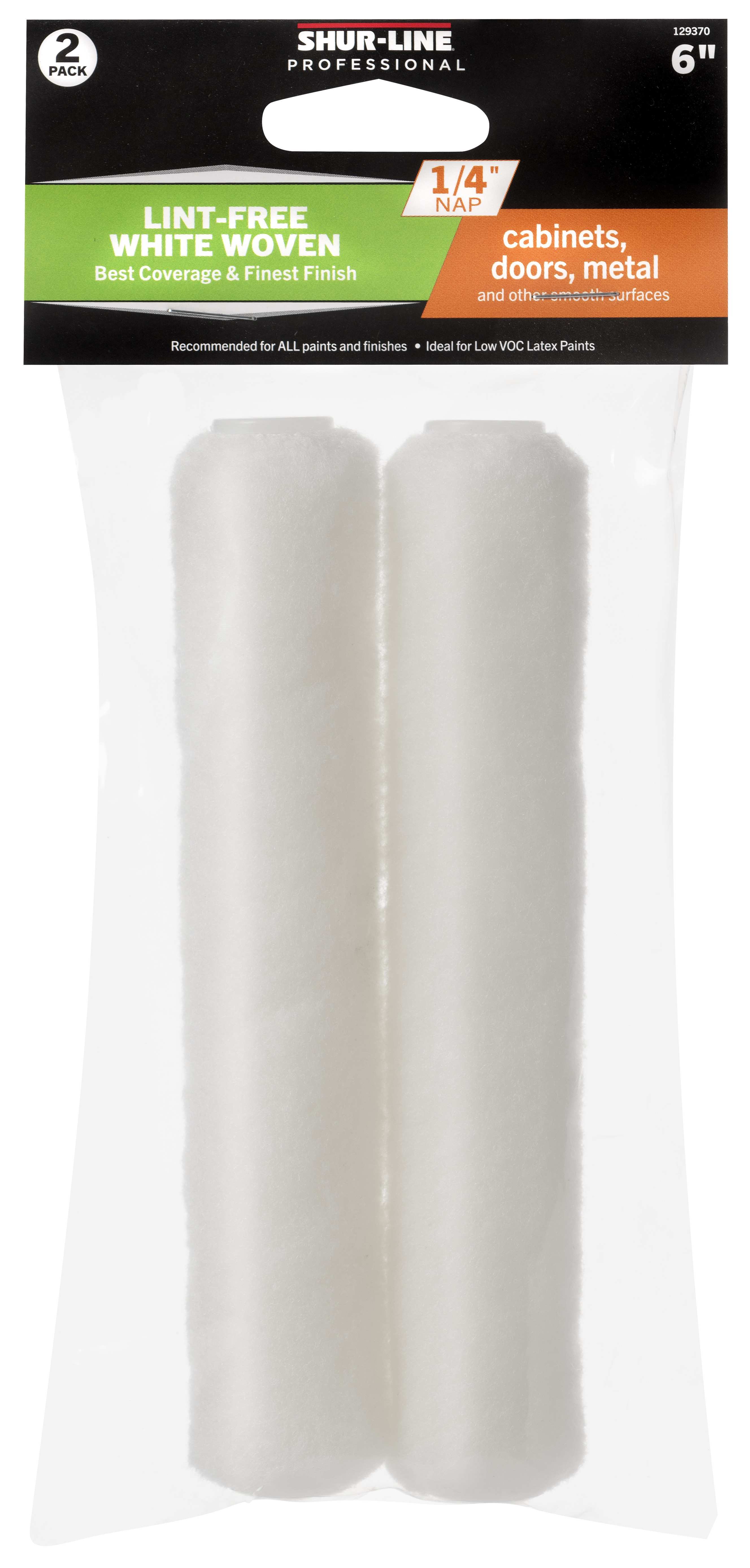 Professional 2PK Refill, 6” White Woven Mini Roller Cover 1/4