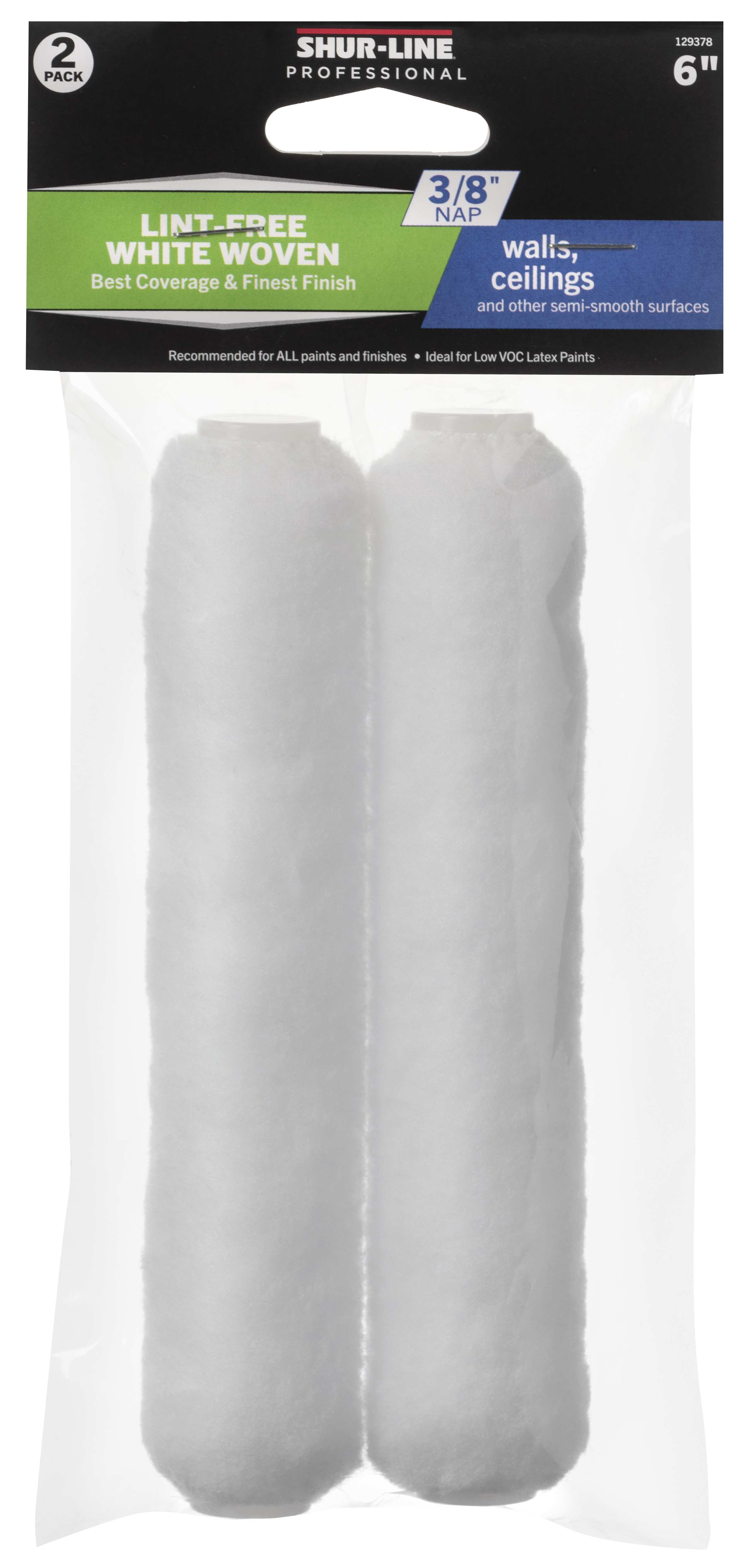 Professional 2PK Refill, 6” White Woven Mini Roller Cover 3/8