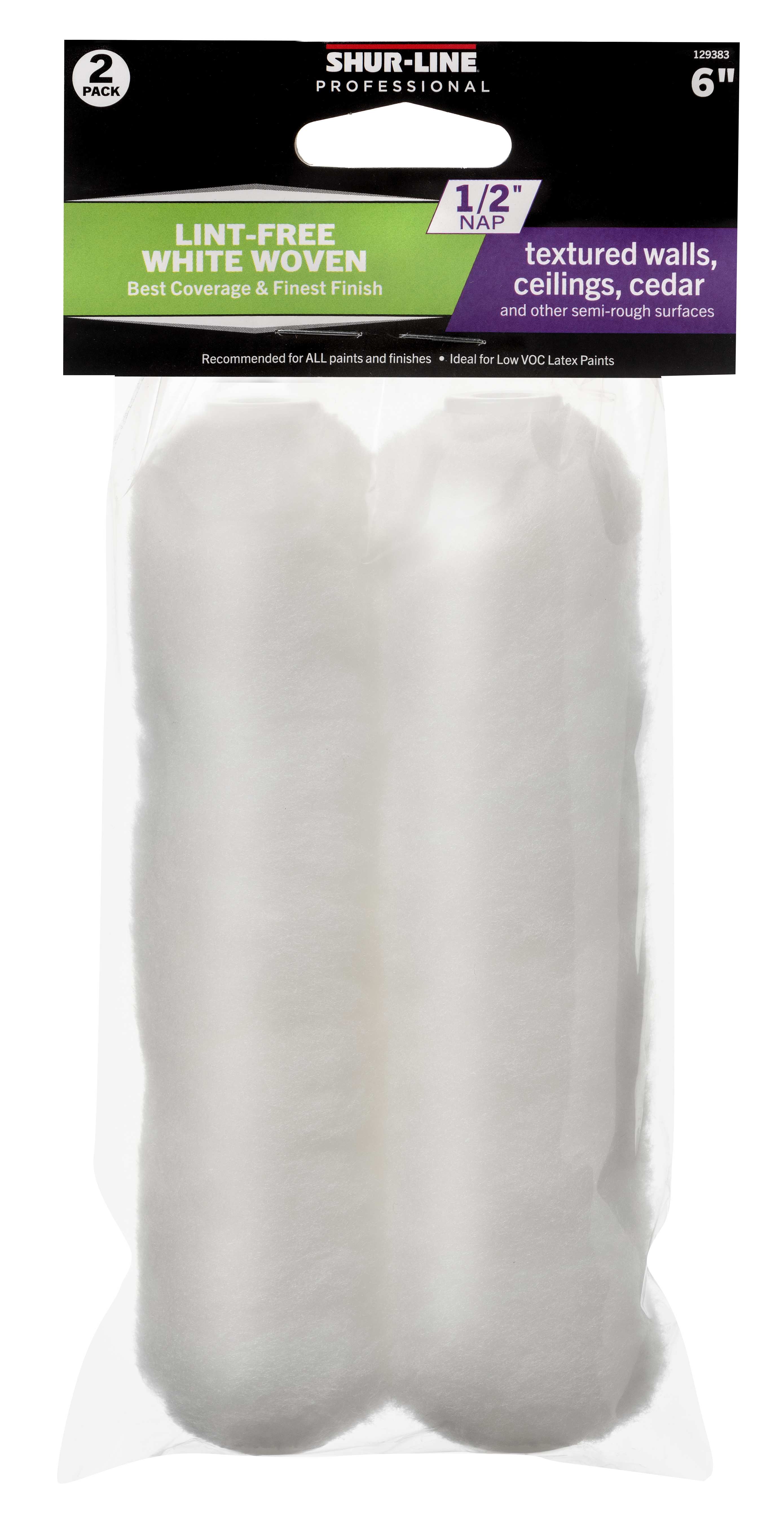 Professional 2PK Refill, 6” White Woven Mini Roller Cover 1/2
