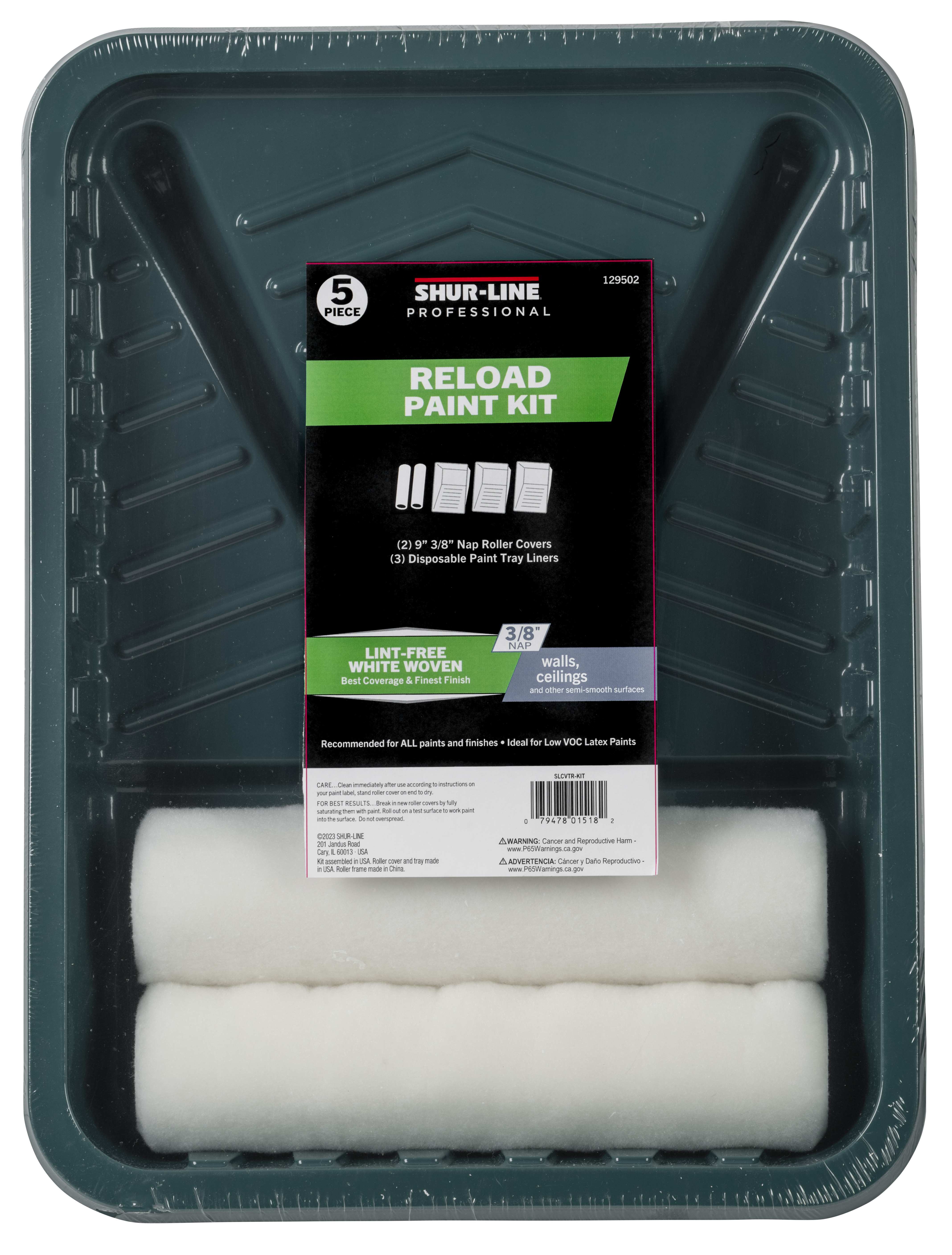 Pro 5PC, Pro Painter’s Reload Kit: 2 - 9” x 3/8” Lint Free Woven Cover, 3 - Disposable Plastic Trays Liners