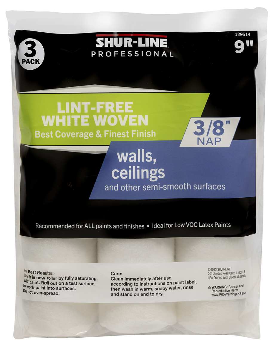 Professional 3PK, 9” White Woven Lint Free Roller Cover 3/8