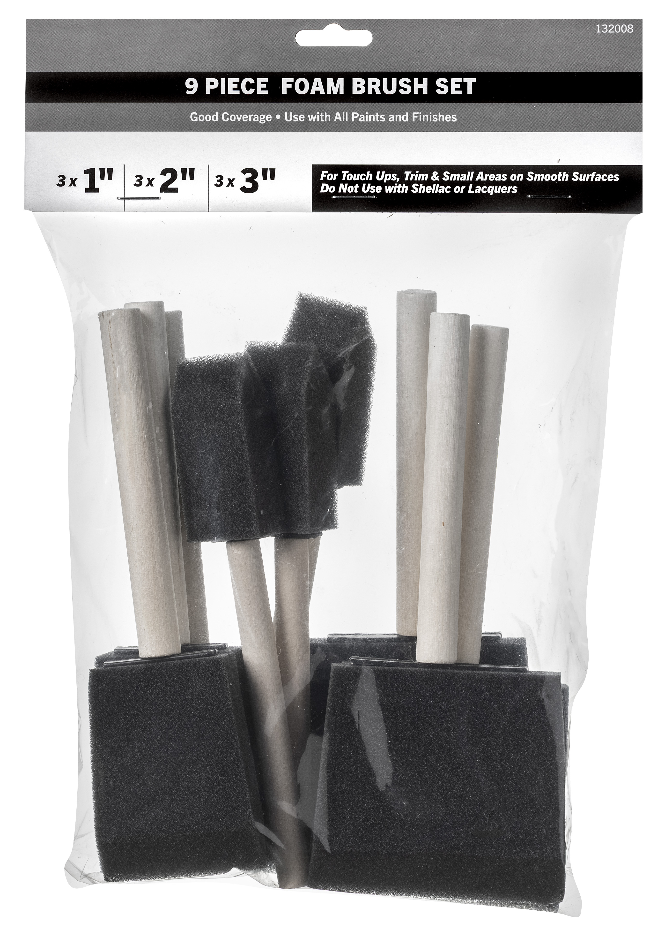 9PC Foam Brush Set: 1”, 2”, 3”