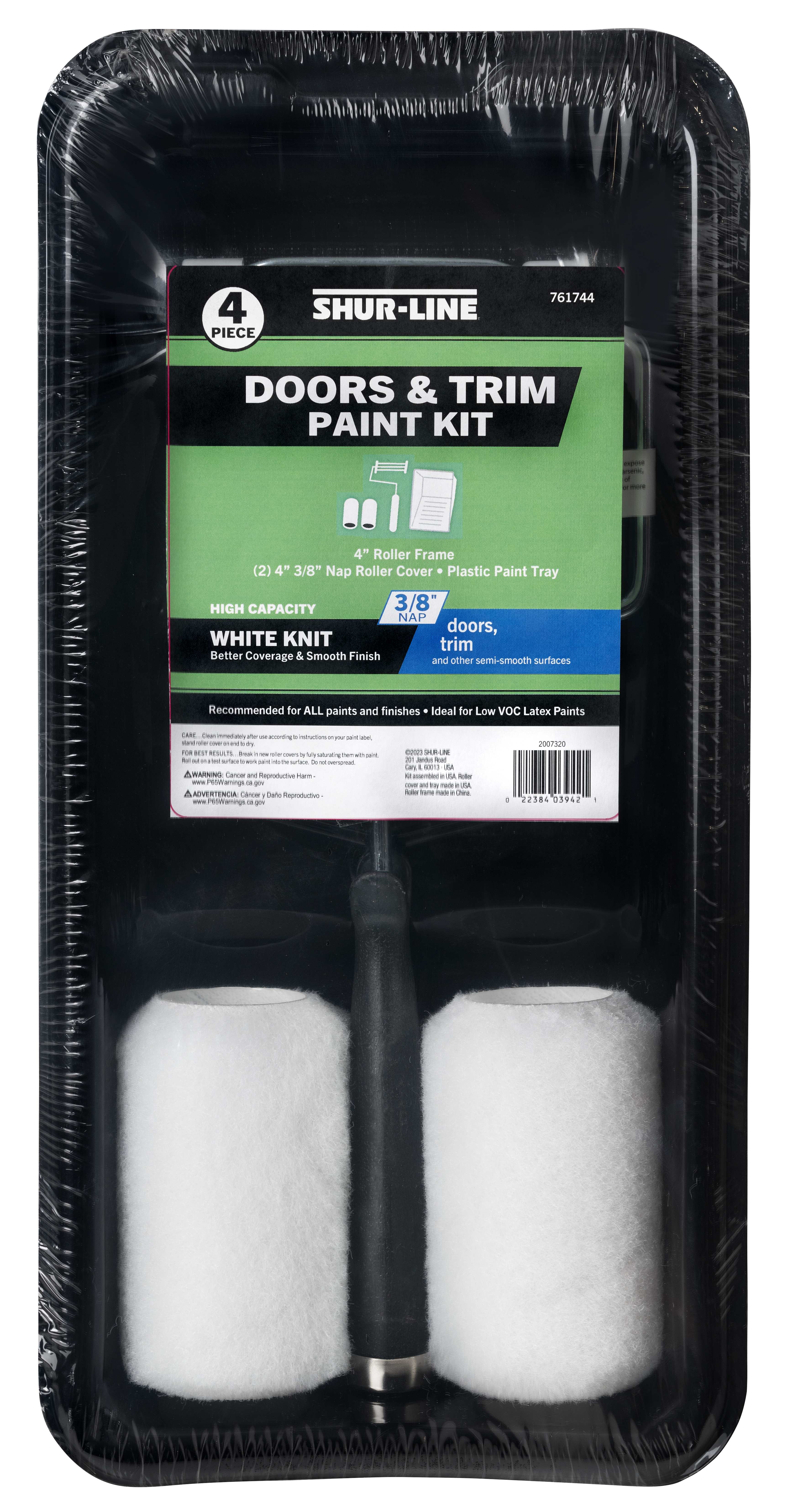 Best 4PC, Trim Roller Set: 2 - 4” x 3/8” White Knit Cover, 4” Roller Frame & Plastic Paint Tray